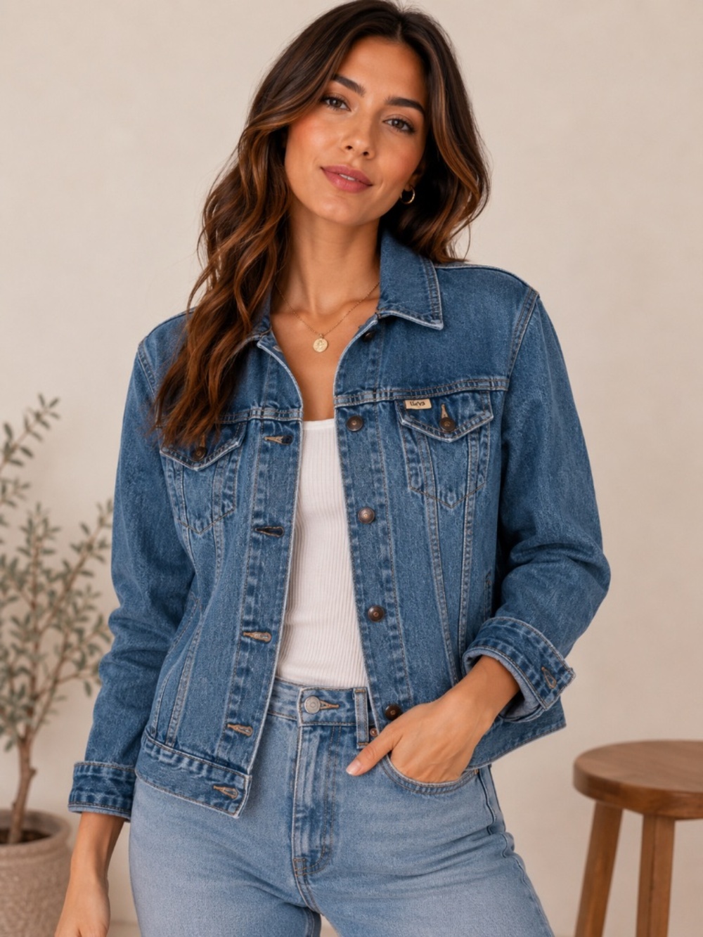 Levi Strauss Signature Denim Jacket Small Blue Trucker Classic Jean Coat EUC